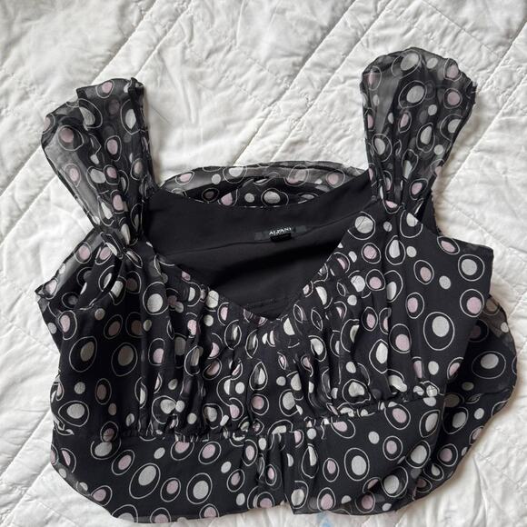 alfani 14P Y2k sheer silk polka dot babydoll sleeveless top sheer chiffon - Picture 1 of 8